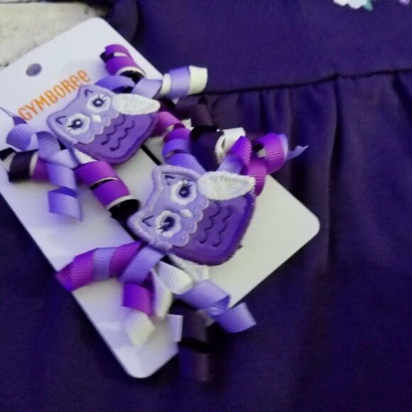 Gymboree Whooo's Cute 4T Leggings, 5T Shirt Hair Curly Clips Outfit NWT - Picture 4 of 4